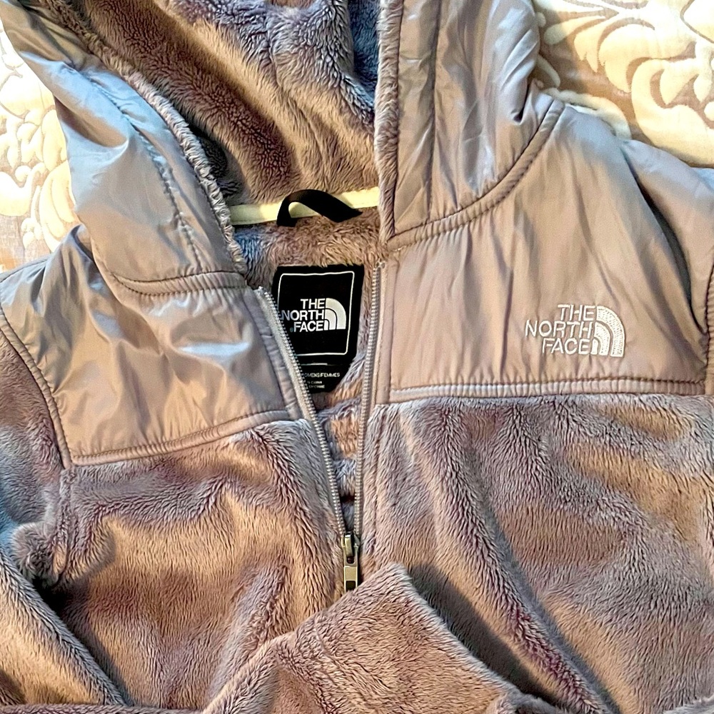 EUC The North Face Osito (Denali?) Plush Fleece Jacket Light Gray w/Hood!